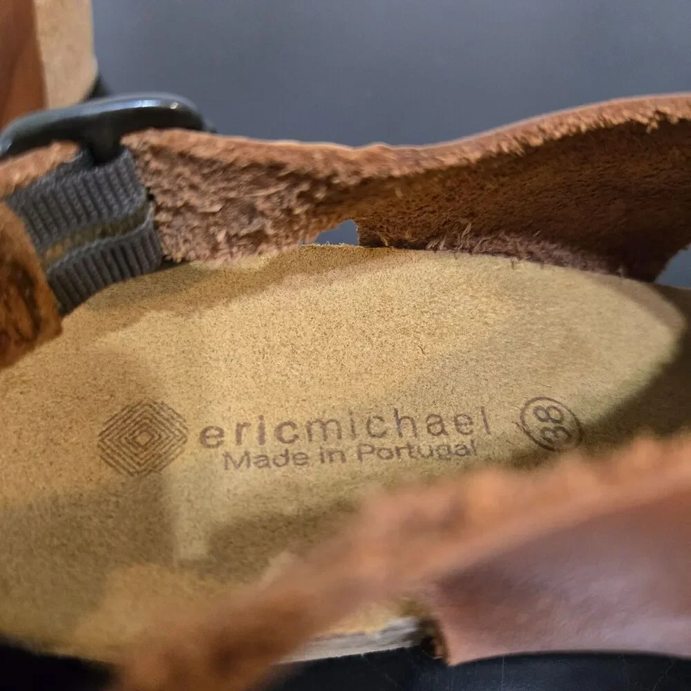 Eric Michael Sandals Slingback Thick Crossover Straps‎ 38/7.5 Buckle Cork wedge